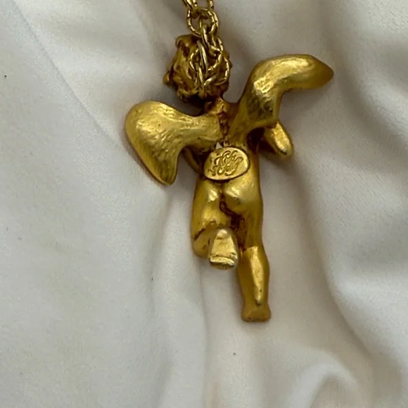 Kirk’s Folly Gold-tone Cherub Pendant Necklace with Crystal Wings - Picture 3 of 7